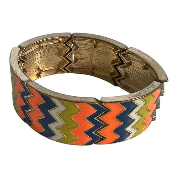 Enamel Chevron Stretch Bracelet Elastic Metal Retro Vintage Colorful Diva Hippie - Picture 10 of 10